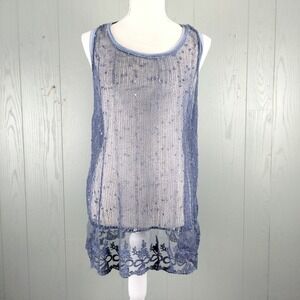 Delicate Mesh Top Womens L Blue Bobbles Lace Grunge Whimsigoth Sheer Fairy Italy